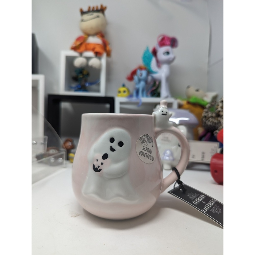 Cobwebs And Cauldrons Halloween Pink Ghost Mug  w/ Little Ghost  New‎